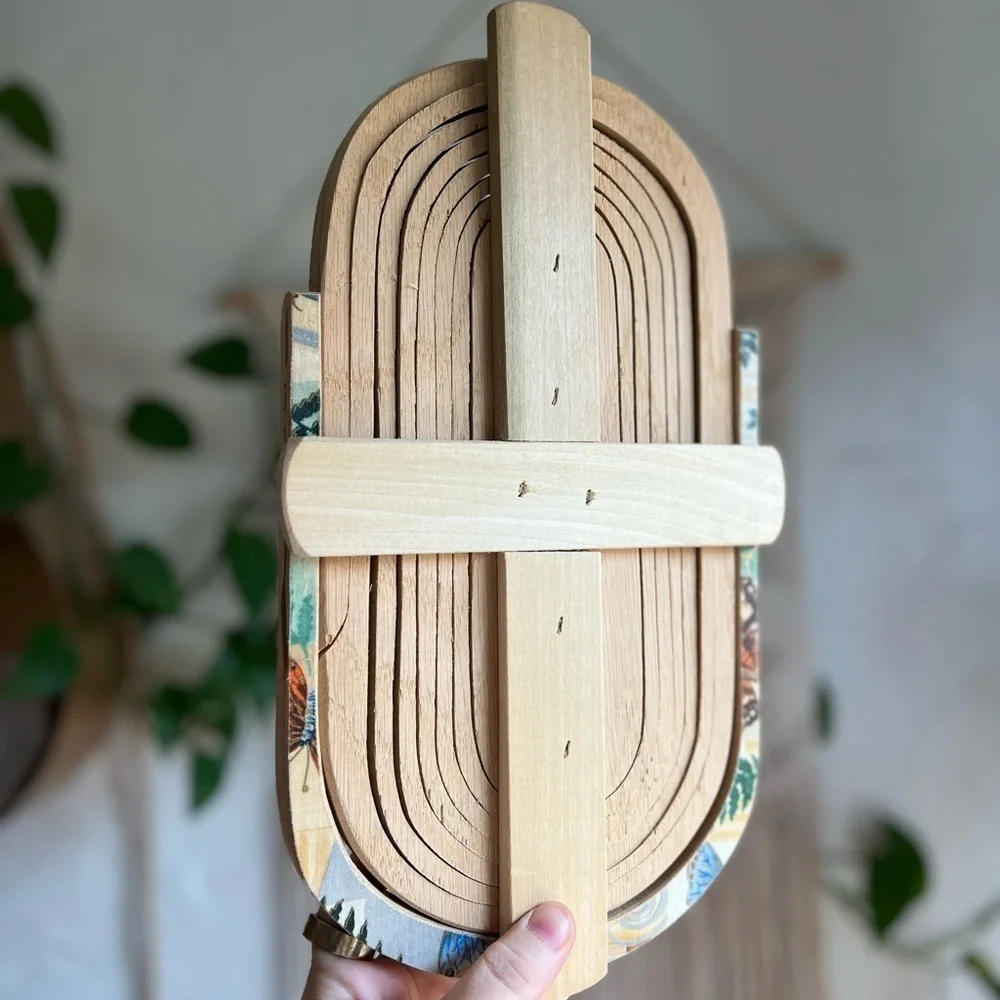 Folding Wooden Basket 12x6” – Butterfly Fern Boho Tray Rustic Cottagecore Decor